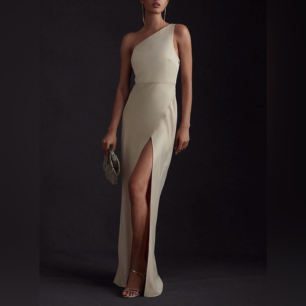 BHLDN Elegant One-Shoulder White Dress - Picture 4 of 12
